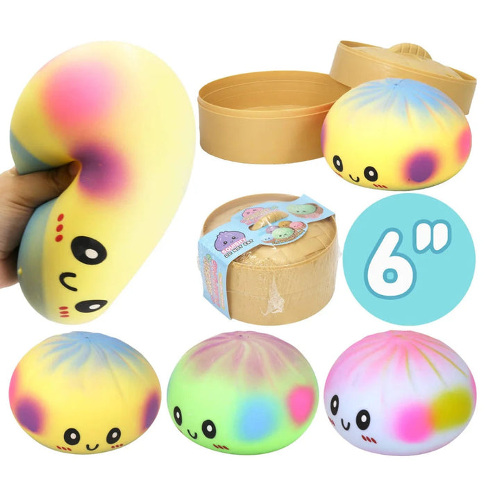 This 6" Jumbo Rainbow Ombre Dumpling Slime Filled Squishy delivers smooth, satisfying sensory fun with every squeeze.