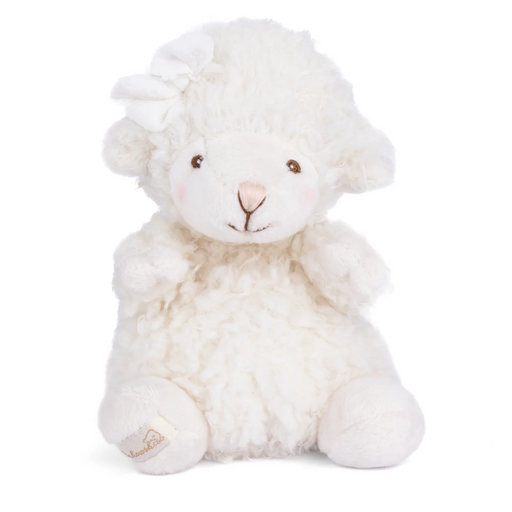 Baby Molly, a plush little lamb with soft white fleece that beckons for cozy cuddles and warm embraces.