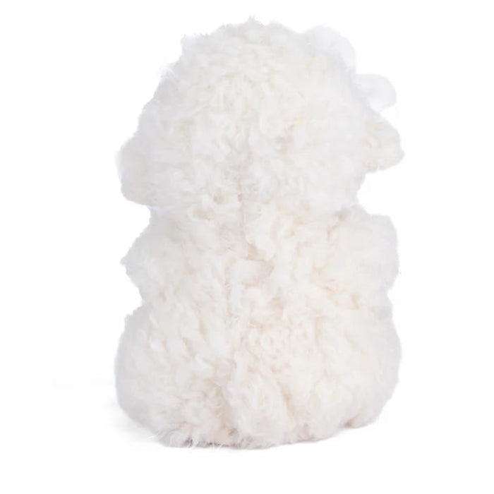 Baby Molly, a plush little lamb with soft white fleece that beckons for cozy cuddles and warm embraces.