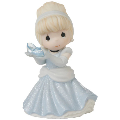 Cinderella holding her iconic glass slipper.