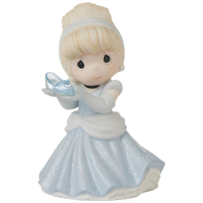 Cinderella holding her iconic glass slipper.