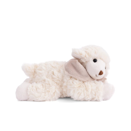 A stuffed animal featuring a white face and brown eyes, showcasing a soft and cuddly appearance.