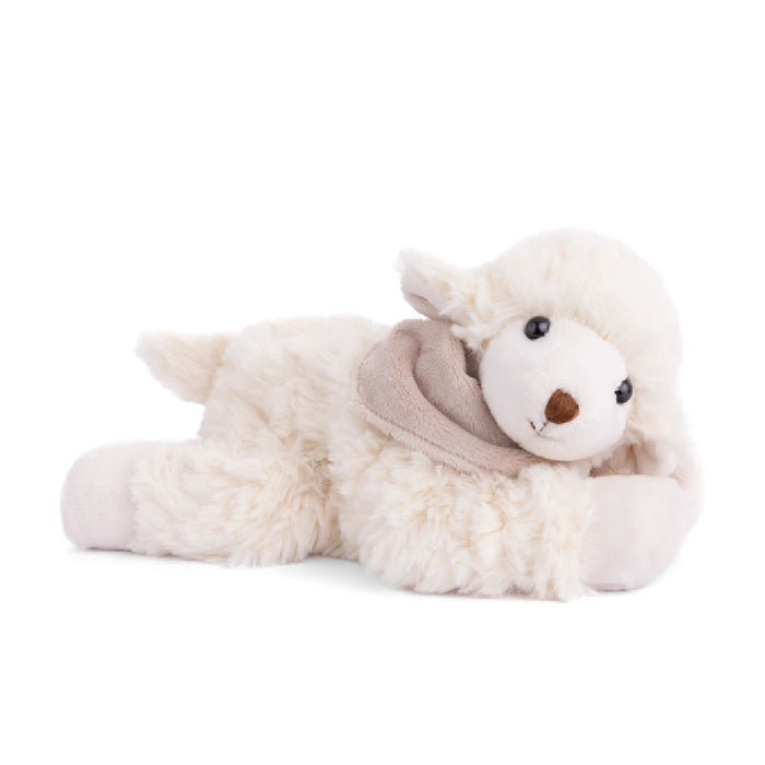 A plush toy with a white face and brown eyes, designed for comfort and companionship.