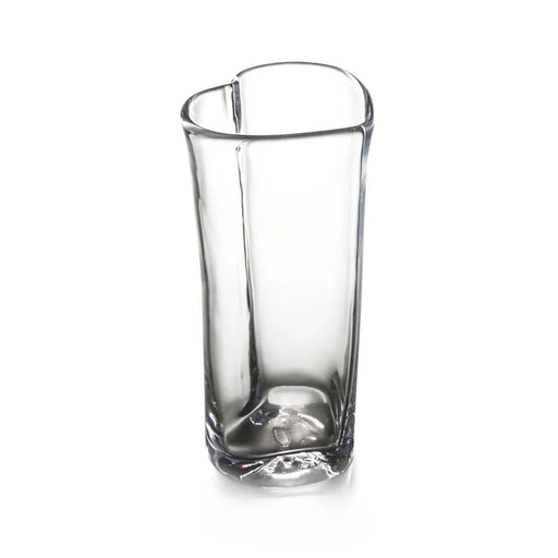 A clear glass vase featuring a smooth, curved bottom, elegantly designed for floral arrangements or decorative use.