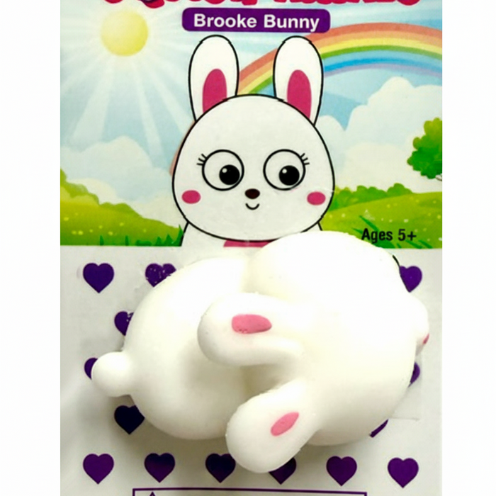 Squish-Amals Brooke Bunny toy packaging with a colorful background