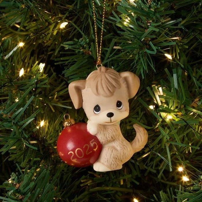 Red dog-shaped keychain with two silver buttons on a white background
