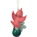 Decorative ornament with a red bird on a green ball against a white background