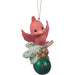 Decorative Christmas ornament with a cardinal bird on a green ball, featuring the number '2022'.