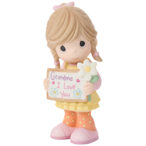 Features a “Grandma I Love You” sign with hearts and flower accents