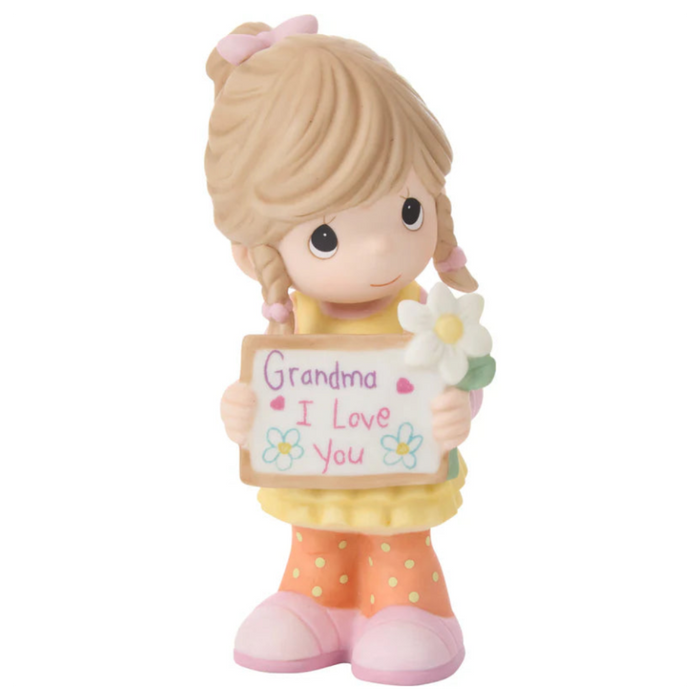 Features a “Grandma I Love You” sign with hearts and flower accents