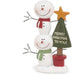 Decorative snowman figurine with a star and Christmas tree sign on a white background