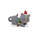 Gray cat-shaped holiday figurine  with a Santa hat on a white background