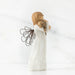 Decorative figurine of a woman holding a child with a measurement label on a white background