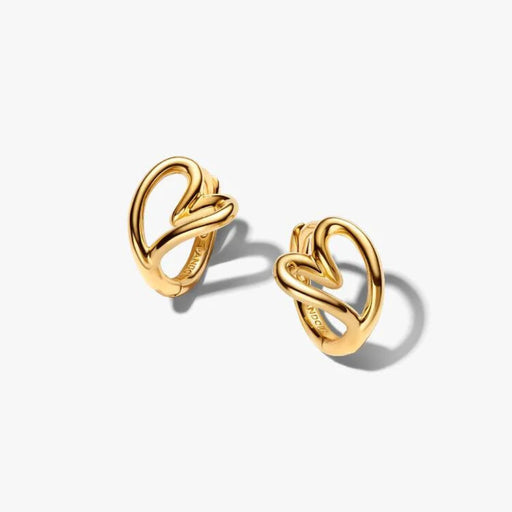 Gold-tone Pandora Organically Shaped Heart Hoop Earrings featuring softly sculpted heart shapes.