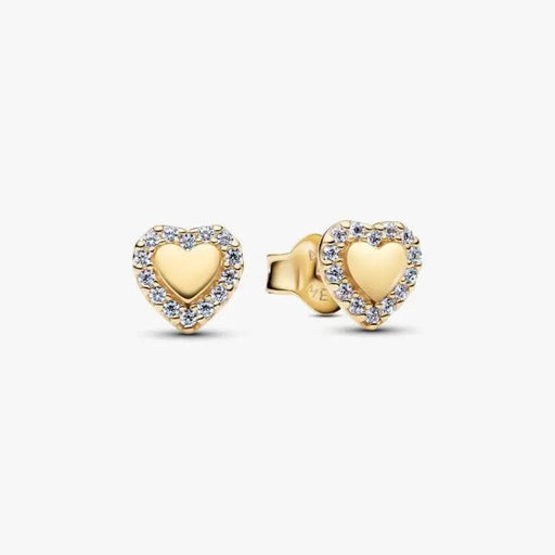 Pandora Heart Halo Stud Earrings displayed on a white background.