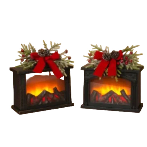Gerson 10.8-inch Glowing Fireplace Christmas decoration with a warm festive design