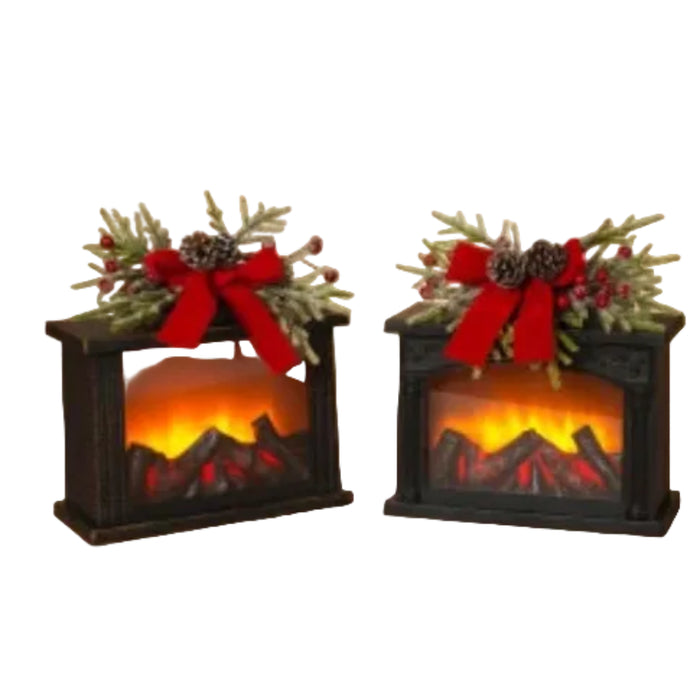 Gerson 10.8-inch Glowing Fireplace Christmas decoration with a warm festive design
