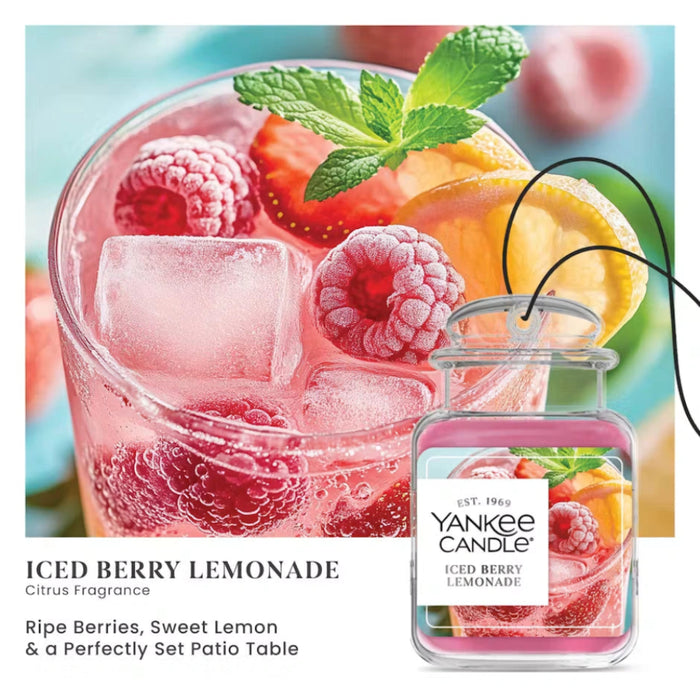 Yankee Candle Iced Berry Lemonade Car Jar Ultimate hanging air freshener featuring a sweet berry and fresh lemonade fragrance for cars and small spaces.