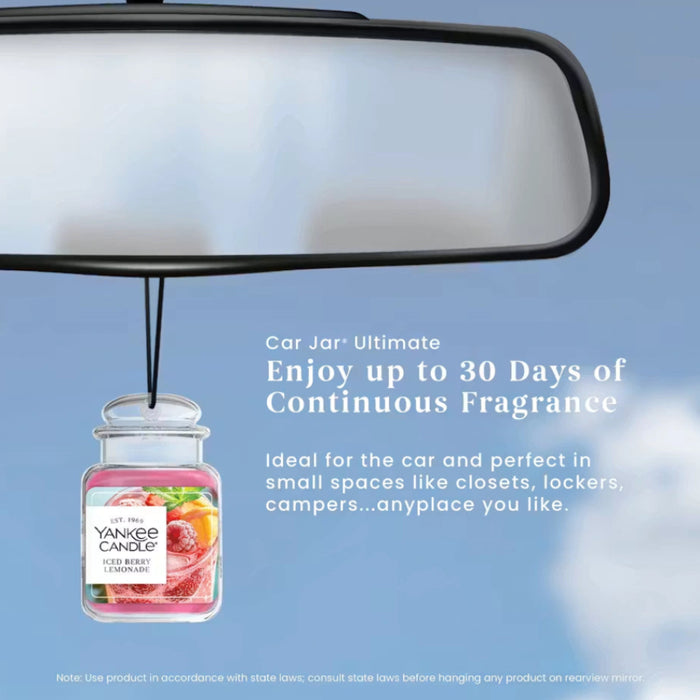 Yankee Candle Iced Berry Lemonade Car Jar Ultimate hanging air freshener featuring a sweet berry and fresh lemonade fragrance for cars and small spaces.