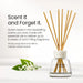 Yankee Candle reed diffuser bottle with wooden reeds, shown on a clean white background with promotional text and a small lily of the valley sprig.