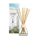 Yankee Candle Clean Cotton reed diffuser with a clear glass bottle, white cap, and natural wood reeds, shown next to its white and blue packaging box.