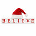 Blossom Bucket Holly Days decoration with white blocks spelling “BELIEVE” in red, topped with a red and white Santa hat.