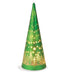 Blossom Bucket Holly Days green glass Christmas tree with lights.