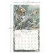 Calendar with winter scene of birds on a branch, dimensions displayed