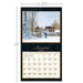 Calendar with a winter scene of horses and a snowman, showing dimensions and January 2026 layout.