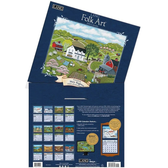 Folk Art calendar packaging with a scenic illustration on the front
