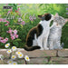 2026 calendar cover featuring two cats on a stone ledge with flowers and greenery.