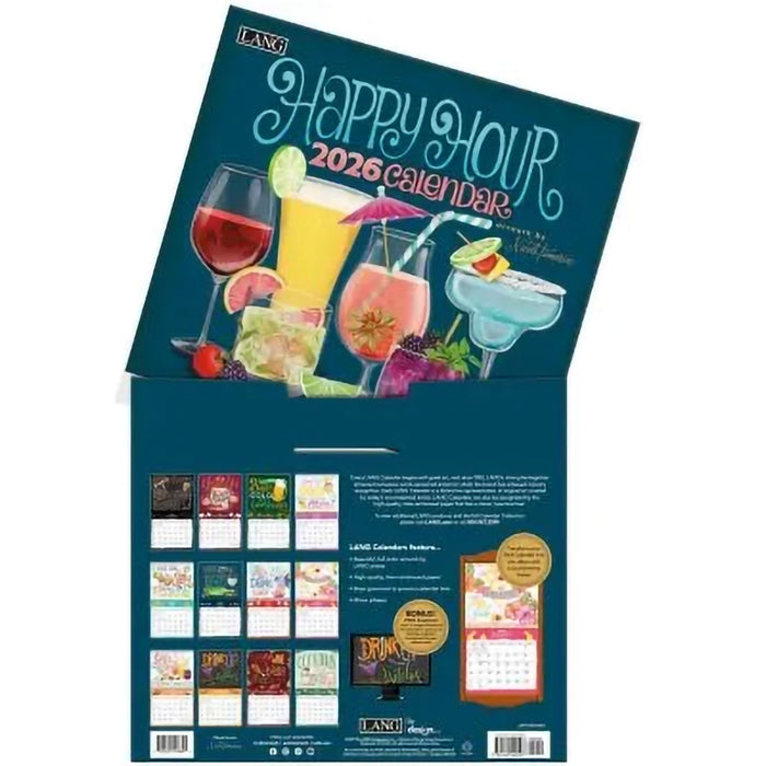 2026 calendar with cocktail-themed cover on a white background