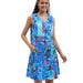 All over abstract Blue
Pull-over
round Neck sleeveless
Faux button front
One Front Patch Pocket