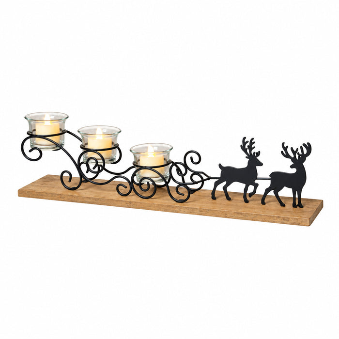 Gerson metal and wood Christmas sleigh with tealight holders.