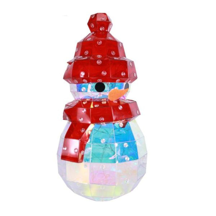 Colorful snowman-shaped LED light on a white background