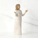 figurine  of a woman in a white dress with gold detailing on a white background