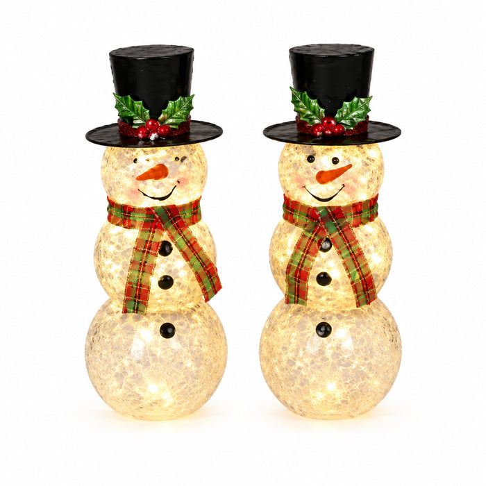 Gerson 10-inch battery-operated lighted frosted glass snowman decoration