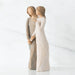 Two figurines of women embracing on a white background