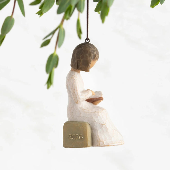 A decorative piece showing a girl engrossed in a book under a willow tree, symbolizing tranquility and imagination.