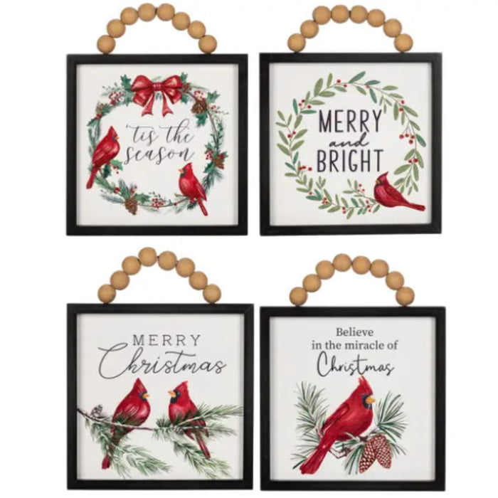 Assorted wood cardinal hanging sign with rustic seasonal design