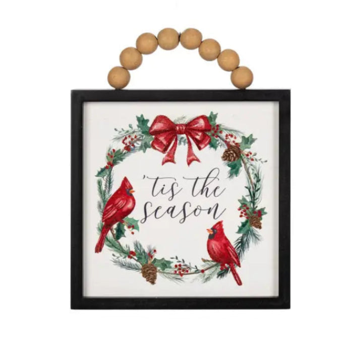 Assorted wood cardinal hanging sign with rustic seasonal design