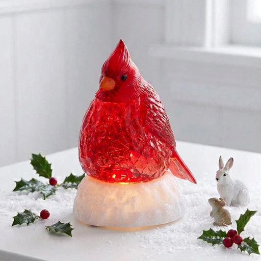5.5-inch lighted water lantern featuring a red cardinal with swirling glitter