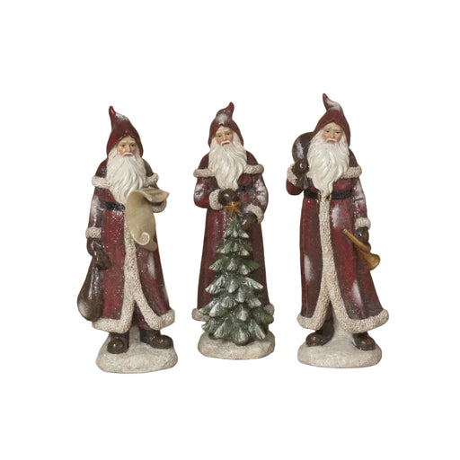 This Gerson 9.06-inch Resin Holiday Santa figurine crafted from durable resin, stands 9.06 inches tall and delivers rich, hand-painted detail.