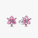 Pink flower stud earrings adorned with sparkling diamonds, showcasing a delicate and elegant design.