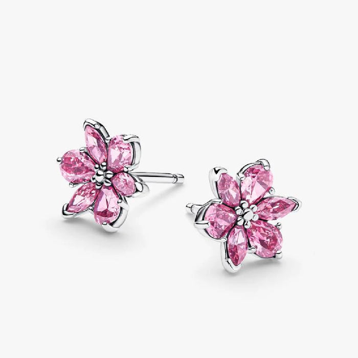  Elegant pink flower stud earrings featuring shimmering diamonds, perfect for adding a touch of glamour.