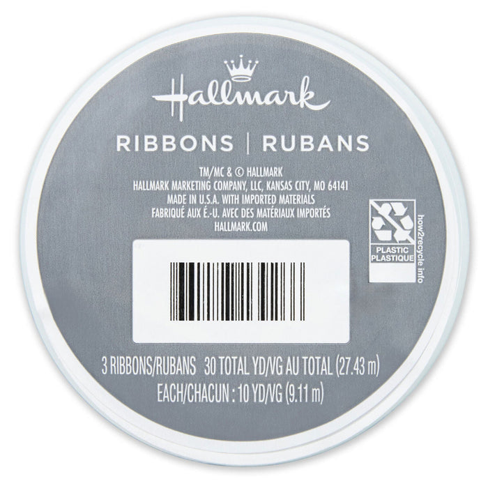 Hallmark : White/Matte Silver/Metallic Black 3-Pack Curling Ribbon, 90' total