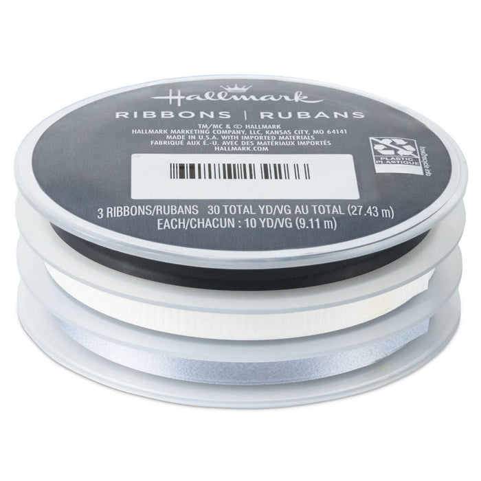 Hallmark : White/Matte Silver/Metallic Black 3-Pack Curling Ribbon, 90' total