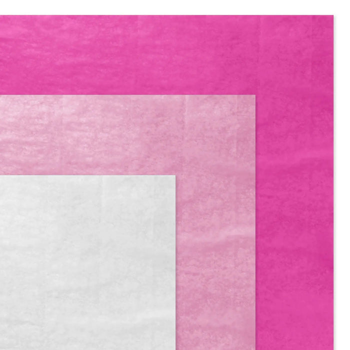 Gradient tissue paper showing bright pink, dark pink, and white sheets