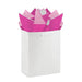 Bright pink, dark pink, and white gradient tissue paper sheets displayed in a gift bag