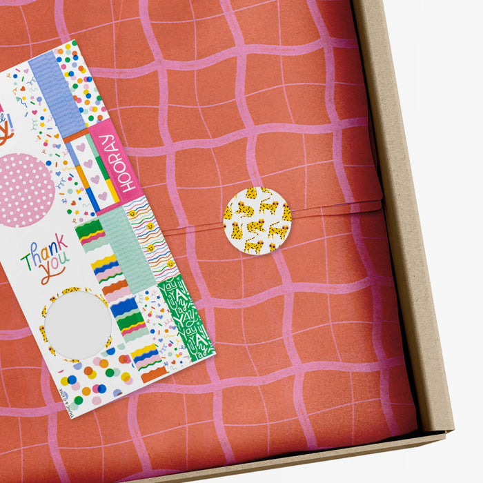 Wavy Pink Plaid on Red Tissue Paper Wrapping Kit